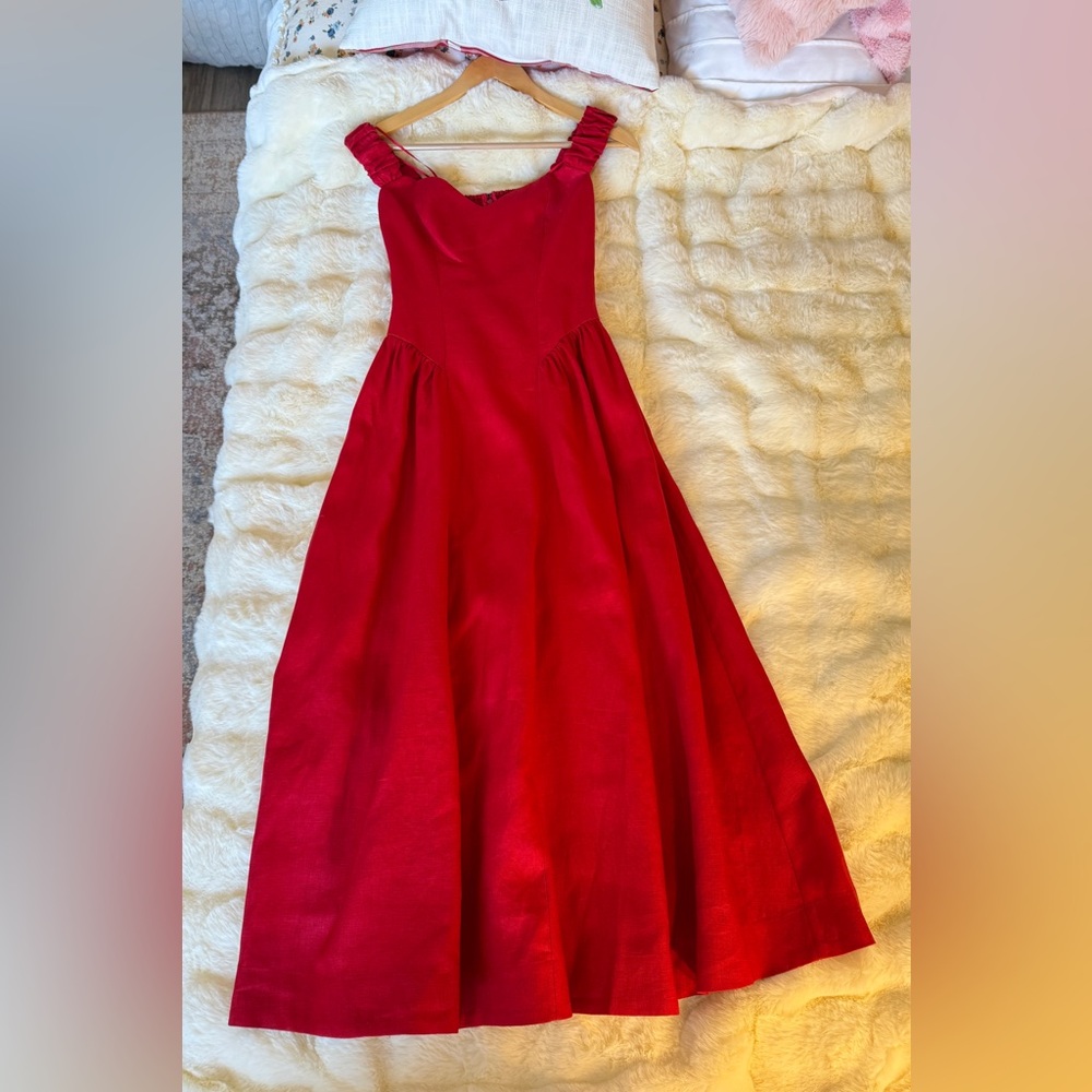 Reformation Monet Linen Dress In Lipstick, Brand new without tags, never worn. - Picture 6 of 16